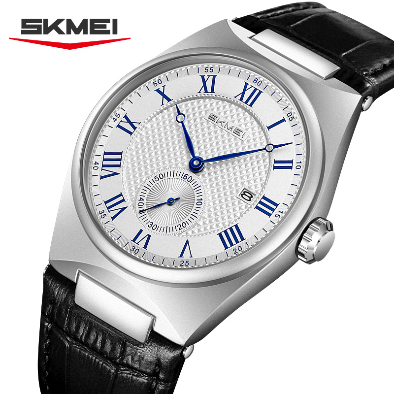 Leather Watch Band Men - SKMEI 9390 Elegancki męski zegarek kwarcowy